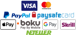 Visa, MasterCard, Delta, Paypal, Neteller, Skrill (MoneyBookers), Paysafe